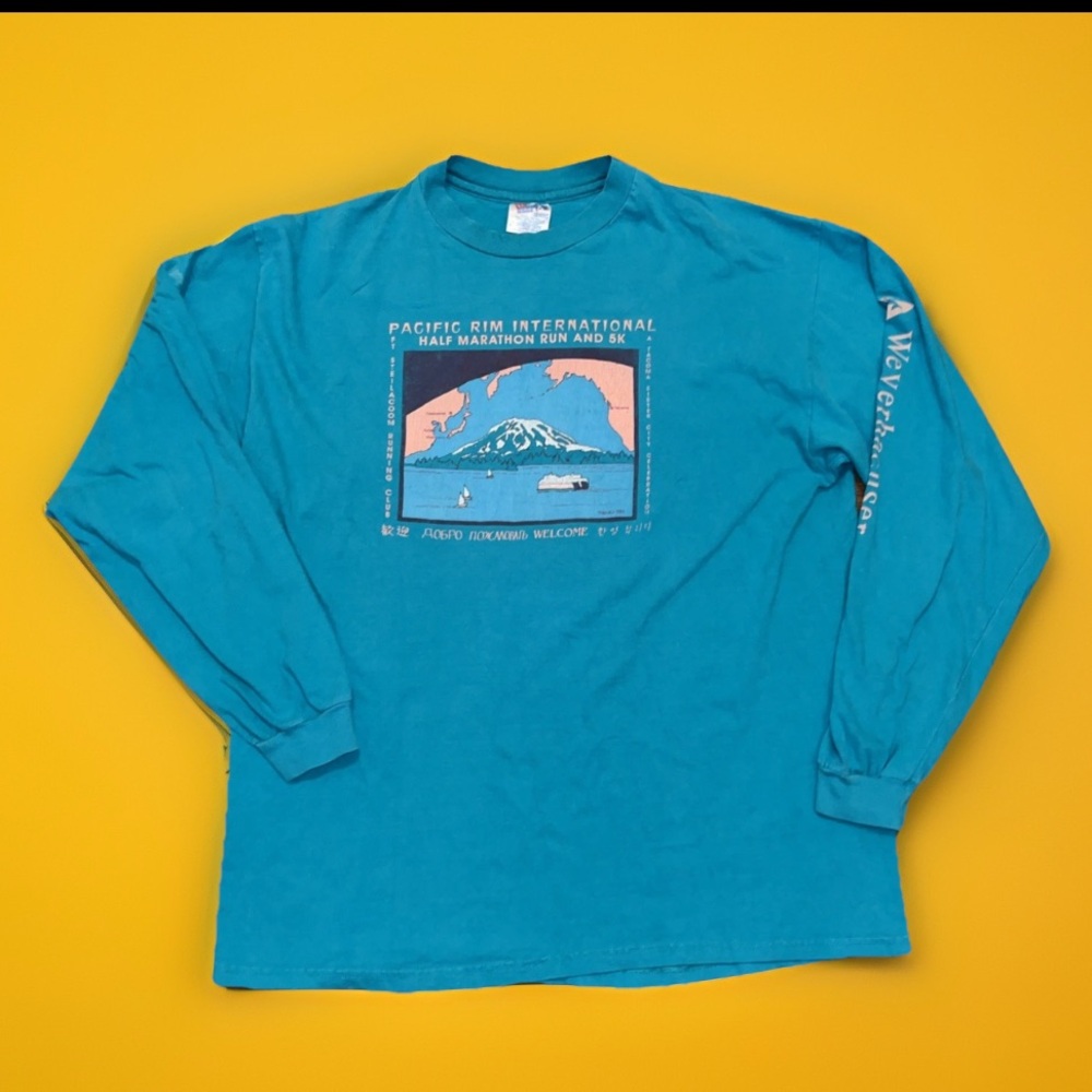 Teal Long Sleeve Cool Logo Pacific Rim 5k Marathon  Graphic T-Shirt